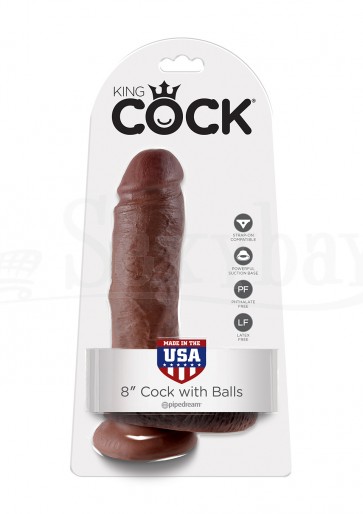 COCK 8 INCH W/ BALLS BROWN
