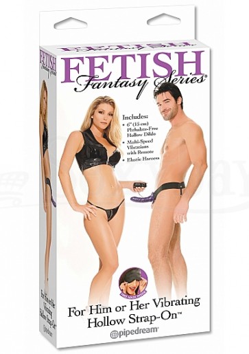 For Him or Her Vibrating Hollow Strap-On - Purple